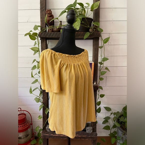 W5: BoHo Peasant Style Mustard Blouse with White Stripes - Picture 16 of 17